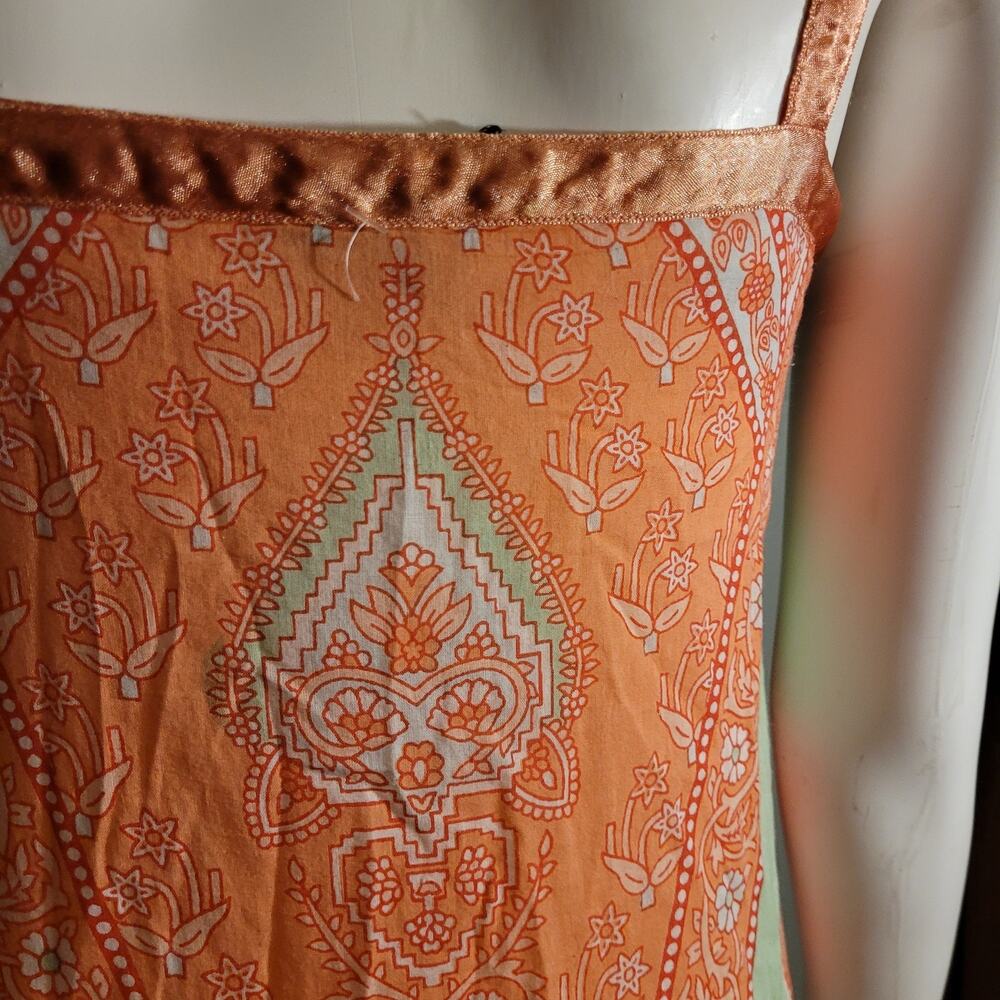 Chaudry Patchwork Midi Dress Small Boho Festival Flowy Ruffle Hem Orange - Picture 11 of 13